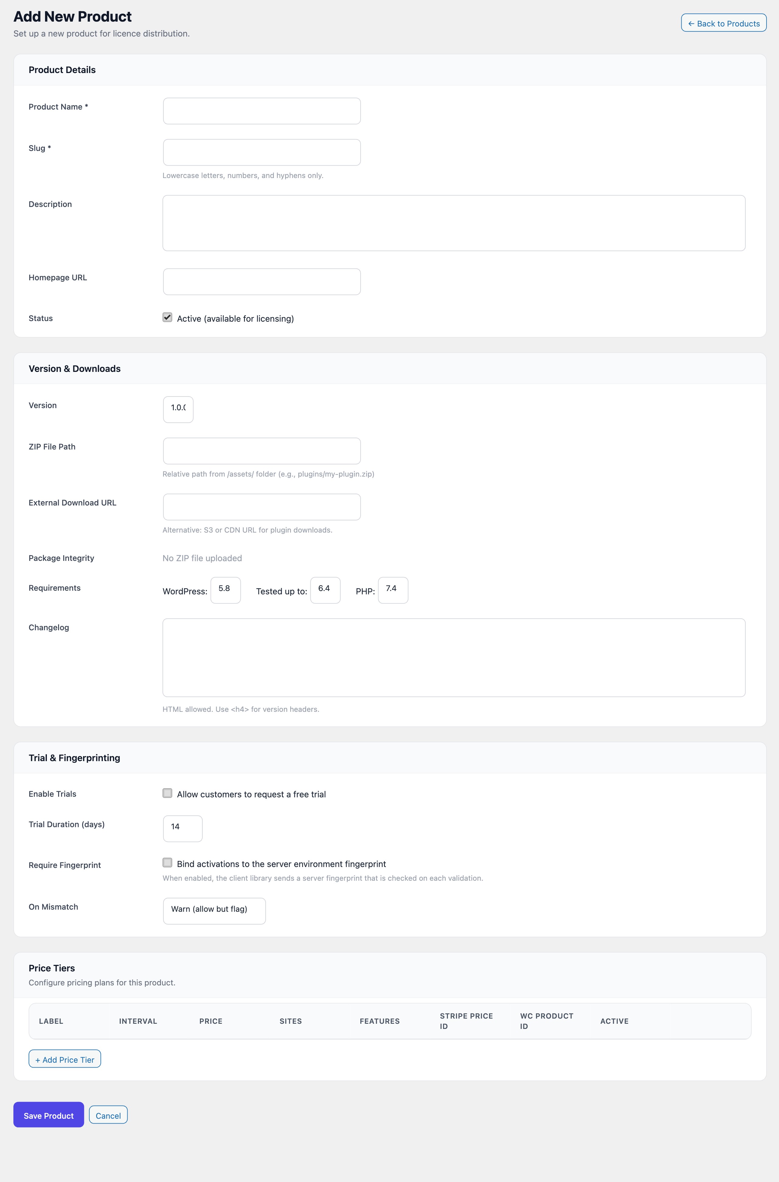 Add New Product form showing Product Details section